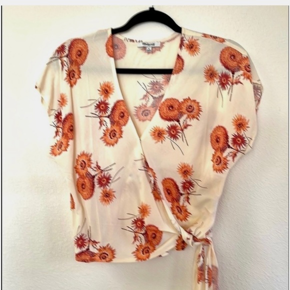 Madewell Plus Sash Tie Wrap Top in Dutch Dandelions Floral Print Blouse XXL - Picture 3 of 9